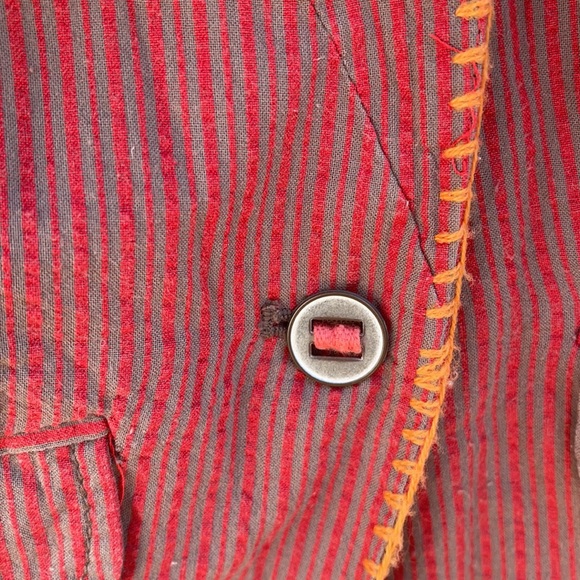 Free people Rare crop jacket Sz 6 pockets red and tan stripes w/orange stitching - Picture 6 of 10